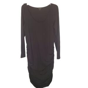 Express Womens Black Bodycon Long Sleeve Fitted Ruched Midi Party Dress Sz L